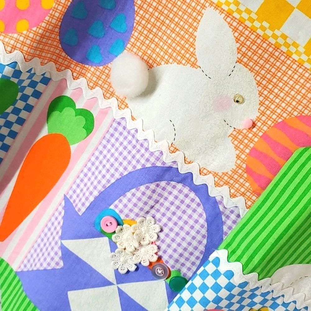 Authentic True Vintage 90s Easter Patchwork Rabbi… - image 7